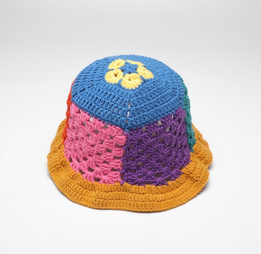 Crochet Flower Hat (Yellow/Blue)