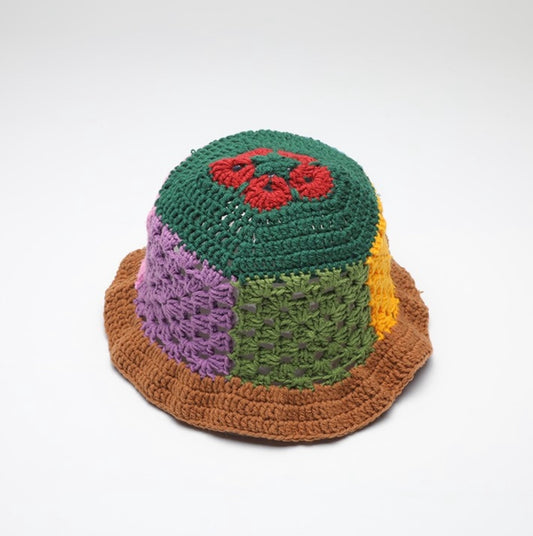 Crochet Flower Hat (Green/Tan)