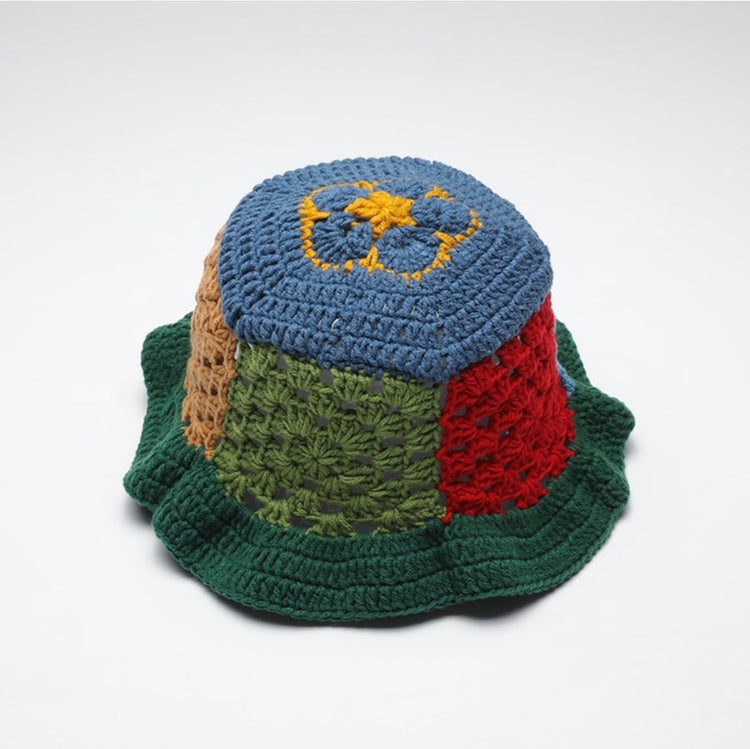 Crochet Flower Hat (Blue/Green)