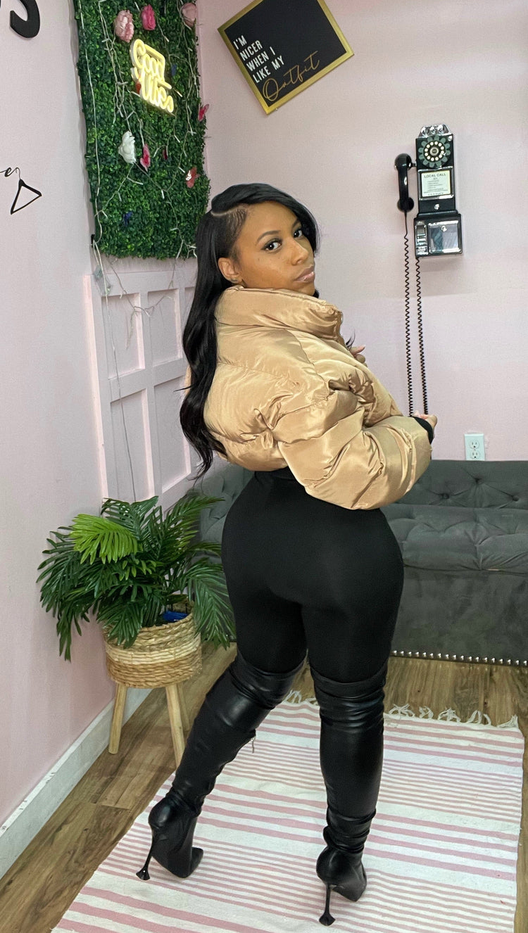 woman posing with crop jacket