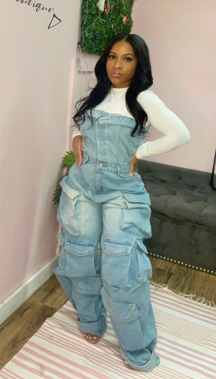 Keep The Same Energy Denim Jumpsuit